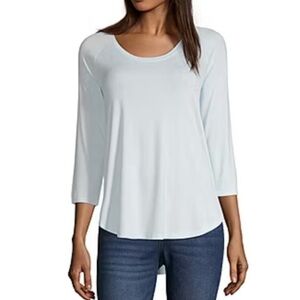 New  A,N,A  white scoop neck 1/3 length sleeve basic Tea minimalist loungewear